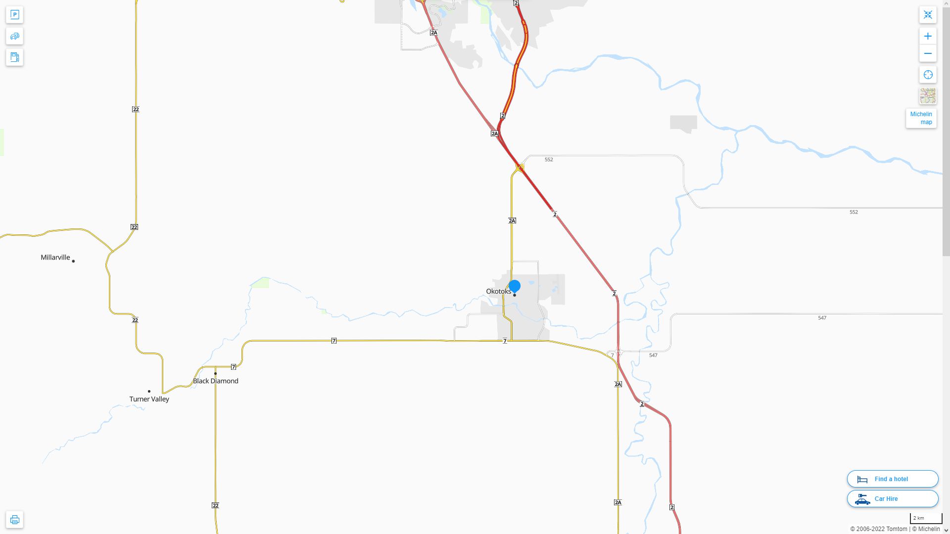 Okotoks Highway and Road Map